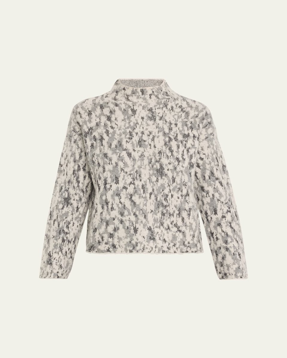 Abstract Jacquard Mock-Neck Sweater
